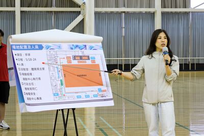 新北市政府體育局說明世壯運手球競賽場地蘆洲國民運動中心整備狀況